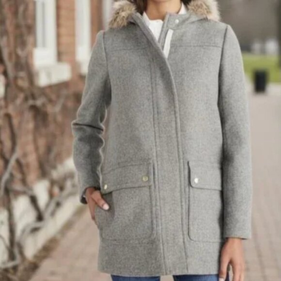 J Crew Grey Vail Wool Blend Hooded Parka Coat - Picture 2 of 16